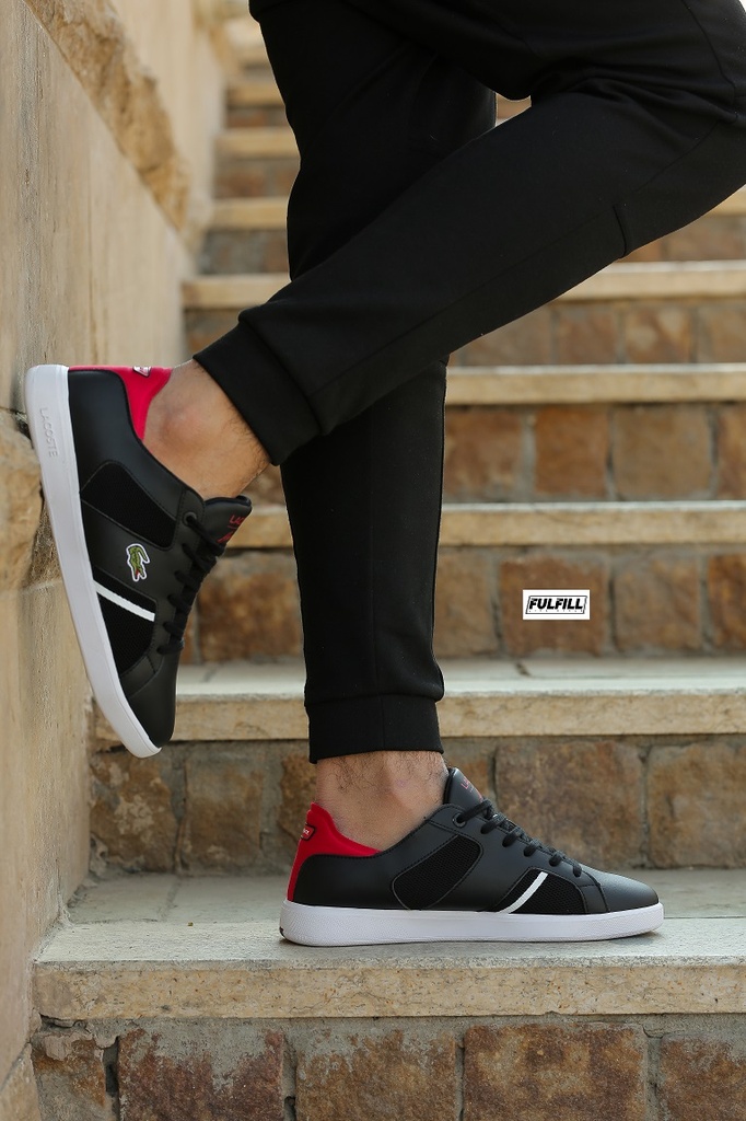 Lacoste black and 2025 red shoes